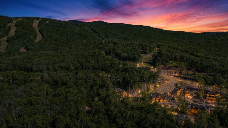 Aerial view over Loon's slopes at sunset