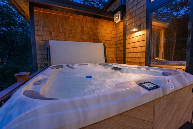 Hot tub on the deck at dusk
