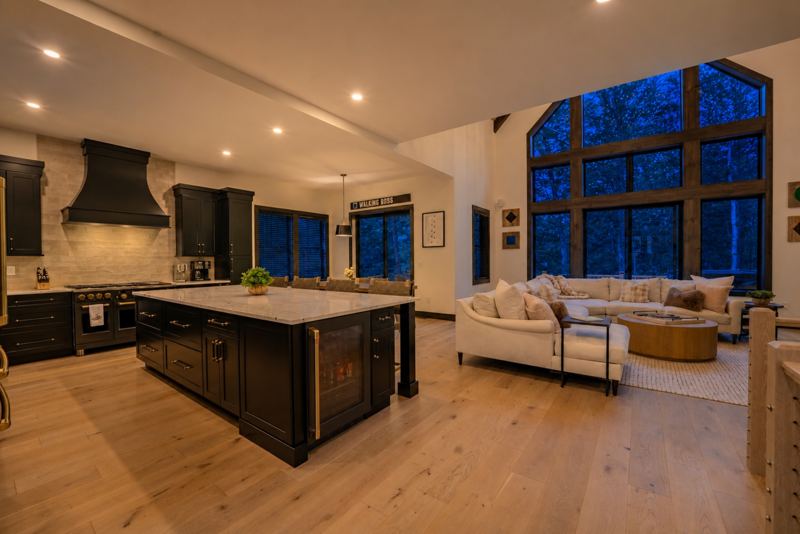 Chef's kitchen with island open to the great room